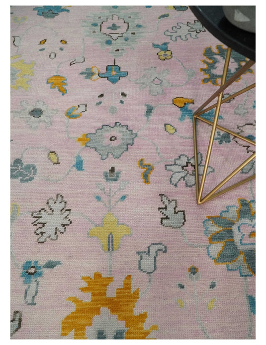 Custom Made Hand Knotted Oriental Oushak Pink And Gray Wool Area Rug