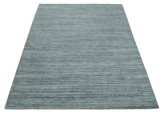 Modern Solid Silver And Gray Handloom 8x10 ft Bedroom, Living Room Rug Wool Area Rug