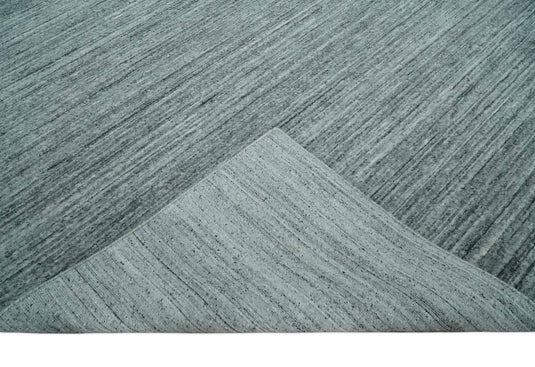 Modern Solid Silver And Gray Handloom 8x10 ft Bedroom, Living Room Rug Wool Area Rug