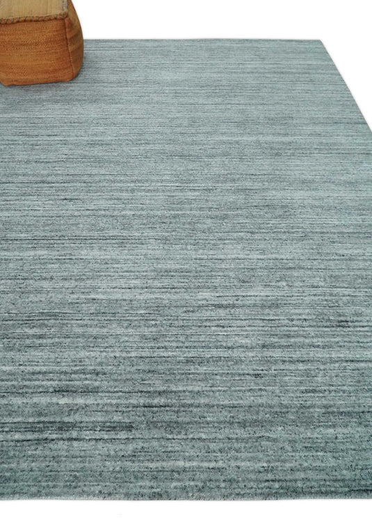 Modern Solid Silver And Gray Handloom 8x10 ft Bedroom, Living Room Rug Wool Area Rug