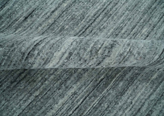 Modern Solid Silver And Gray Handloom 8x10 ft Bedroom, Living Room Rug Wool Area Rug