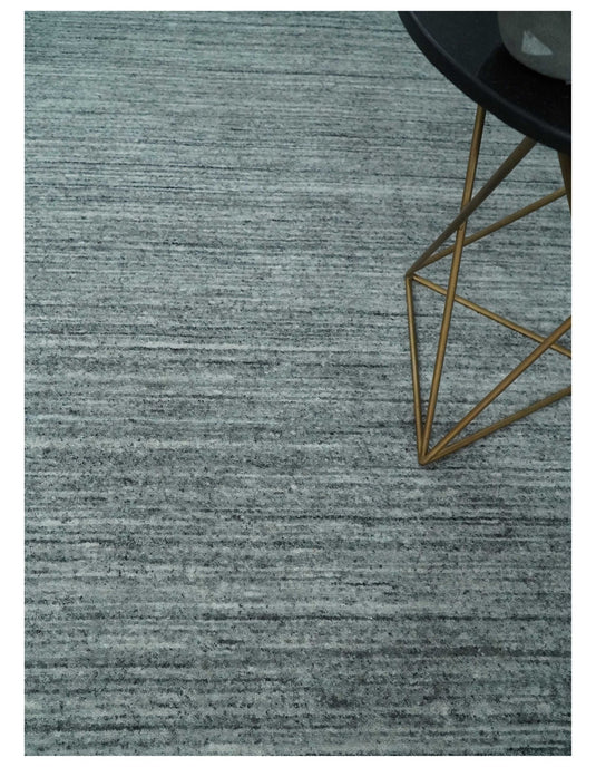 Modern Solid Silver And Gray Handloom 8x10 ft Bedroom, Living Room Rug Wool Area Rug