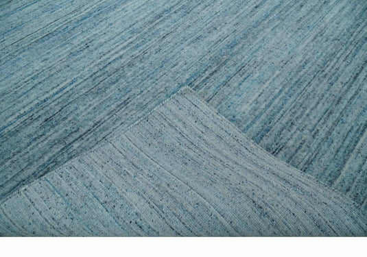 Modern Solid Blue, Gray And Silver Handloom 8x10 ft Bedroom, Living Room Rug Wool Area Rug