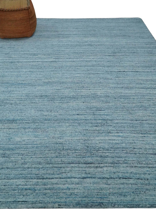 Modern Solid Blue, Gray And Silver Handloom 8x10 ft Bedroom, Living Room Rug Wool Area Rug