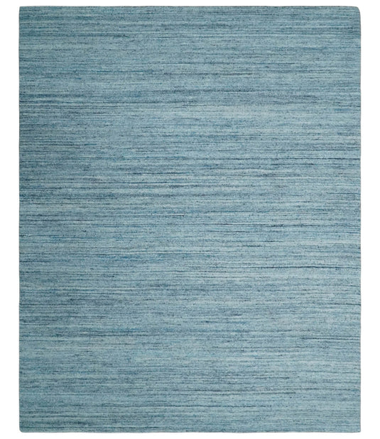 Modern Solid Blue, Gray And Silver Handloom 8x10 ft Bedroom, Living Room Rug Wool Area Rug