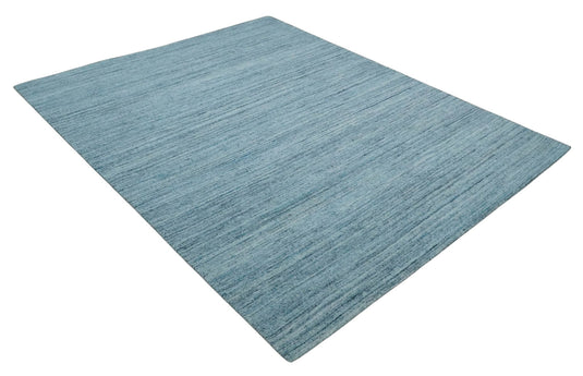 Modern Solid Blue, Gray And Silver Handloom 8x10 ft Bedroom, Living Room Rug Wool Area Rug