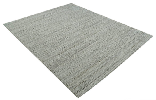 Modern Solid Ivory, Gray And Brown Handloom 8x10 ft Bedroom, Living Room Rug Wool Area Rug