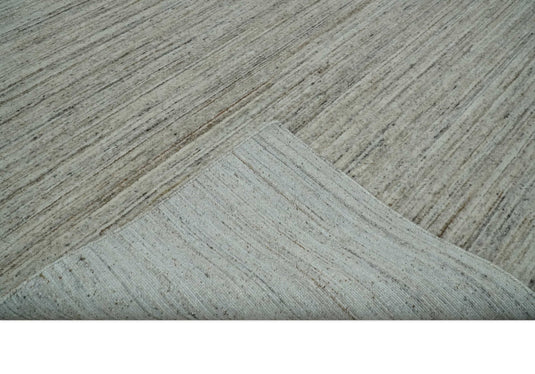 Modern Solid Ivory, Gray And Brown Handloom 8x10 ft Bedroom, Living Room Rug Wool Area Rug