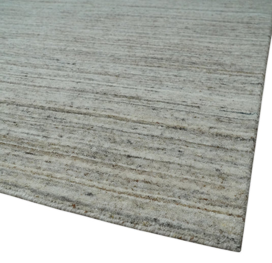 Modern Solid Ivory, Gray And Brown Handloom 8x10 ft Bedroom, Living Room Rug Wool Area Rug