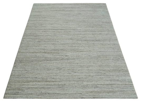 Modern Solid Ivory, Gray And Brown Handloom 8x10 ft Bedroom, Living Room Rug Wool Area Rug