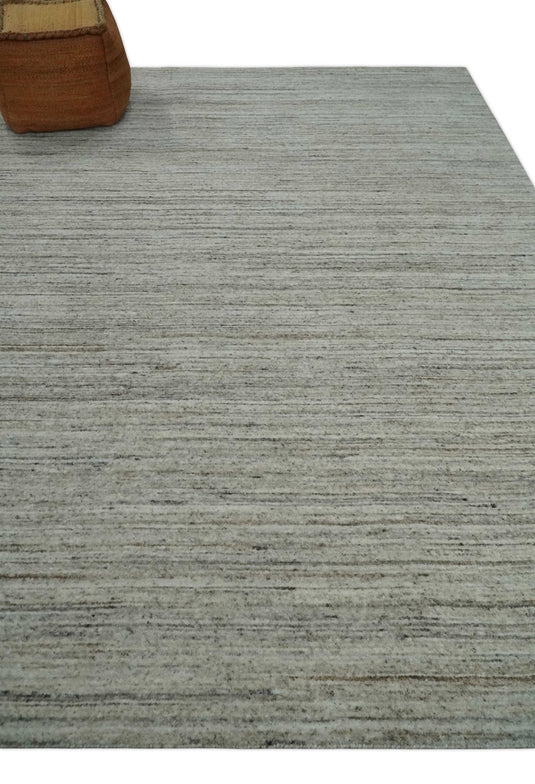 Modern Solid Ivory, Gray And Brown Handloom 8x10 ft Bedroom, Living Room Rug Wool Area Rug