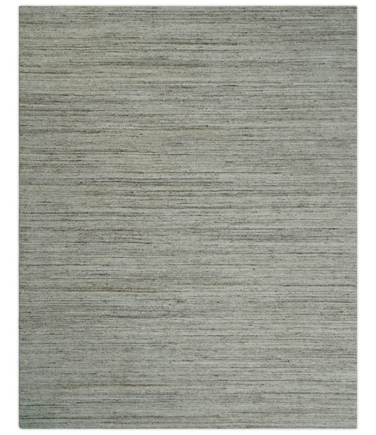 Modern Solid Ivory, Gray And Brown Handloom 8x10 ft Bedroom, Living Room Rug Wool Area Rug