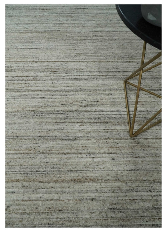 Modern Solid Ivory, Gray And Brown Handloom 8x10 ft Bedroom, Living Room Rug Wool Area Rug