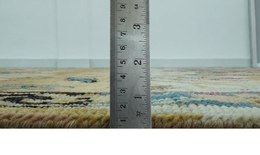 Custom Made Transitional Oushak Mustard And Teal Hand Knotted Wool Area Rug