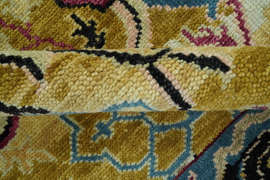 Transitional Oushak Mustard And Teal Hand Knotted Wool Rug 8x10 ft Ideal for Living, Bedroom And Dining Rooms