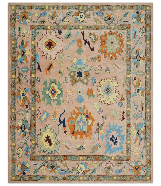 Modern Oushak Peach And Colorful Hand Tufted 2.6x6, 2.6x8, 3x5, 4x6, 5x7, 5x8, 6x9, 8x10 And 9x12 ft Bedroom, Living Room Rug Wool Area Rug
