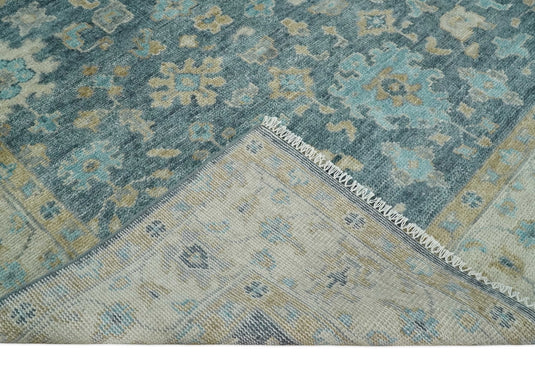 Oriental Oushak Ivory, Blue And Beige Hand Knotted Bedroom, Living Room Rug Wool Area Rug