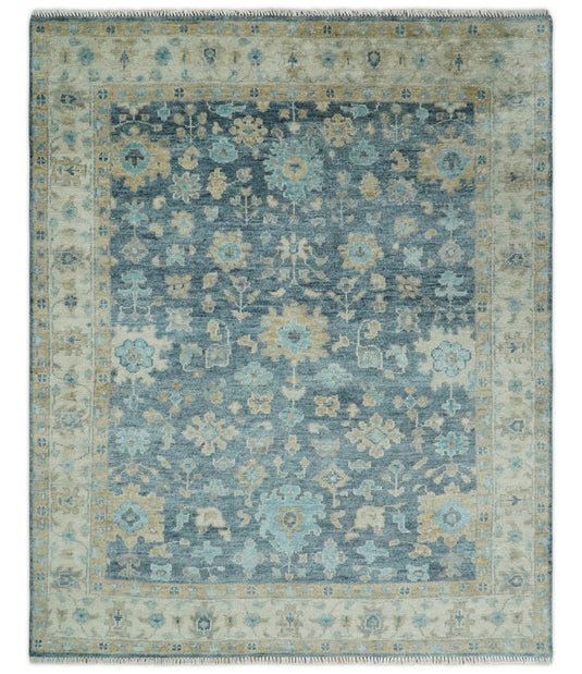 Oriental Oushak Ivory, Blue And Beige Hand Knotted Bedroom, Living Room Rug Wool Area Rug
