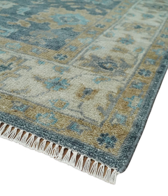 Oriental Oushak Ivory, Blue And Beige Hand Knotted Bedroom, Living Room Rug Wool Area Rug