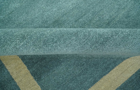 Modern Solid Plain Teal Blue and Beige Modern Hand Tufted 8x10 ft Bedroom, Living Room Rug Wool Area Rug