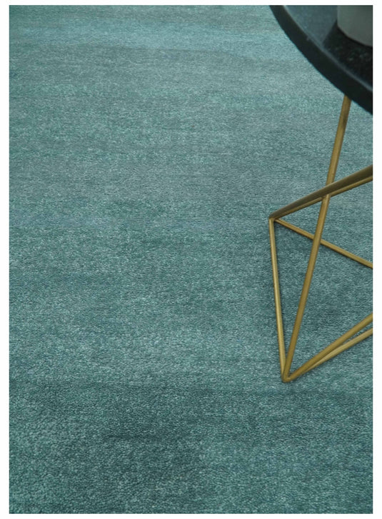 Modern Solid Plain Teal Blue and Beige Modern Hand Tufted 8x10 ft Bedroom, Living Room Rug Wool Area Rug