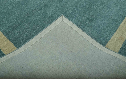 Modern Solid Plain Teal Blue and Beige Modern Hand Tufted 8x10 ft Bedroom, Living Room Rug Wool Area Rug