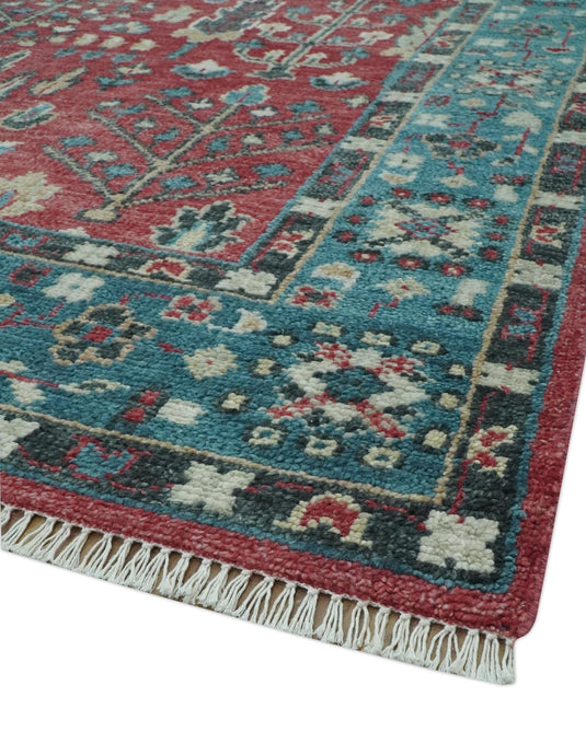 Blue And Maroon Tree of Life Hand Knotted Traditional 8x10 ft Bedroom, Living Room Rug Wool Area Rug