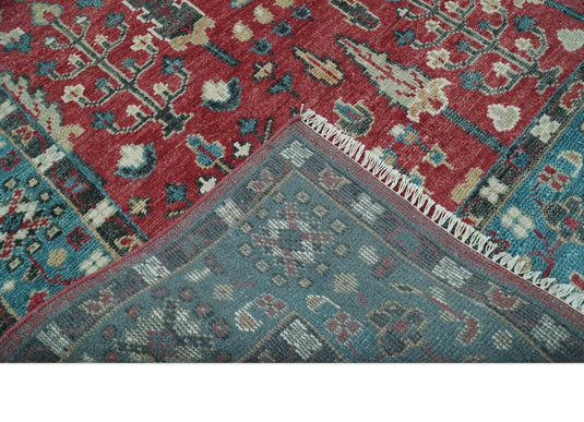 Blue And Maroon Tree of Life Hand Knotted Traditional 8x10 ft Bedroom, Living Room Rug Wool Area Rug