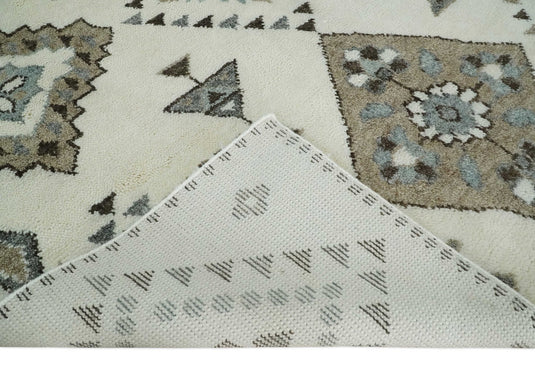 Moroccan Hand Woven Ivory and Brown 8x10 ft Bedroom, Living Room Rug, Wool Area Rug