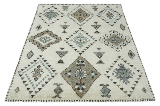 Moroccan Hand Woven Ivory and Brown 8x10 ft Bedroom, Living Room Rug, Wool Area Rug