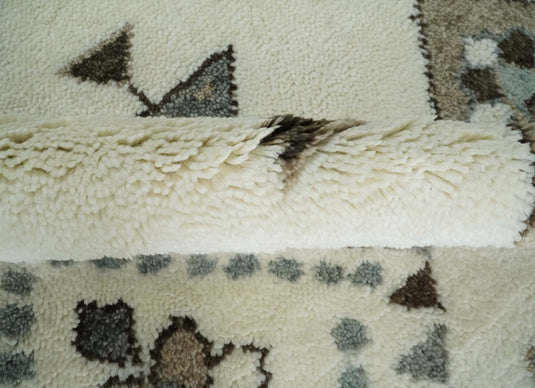 Moroccan Hand Woven Ivory and Brown 8x10 ft Bedroom, Living Room Rug, Wool Area Rug