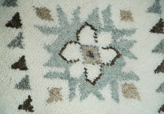 Moroccan Hand Woven Ivory and Brown 8x10 ft Bedroom, Living Room Rug, Wool Area Rug