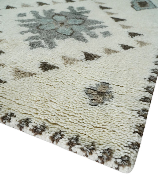 Moroccan Hand Woven Ivory and Brown 8x10 ft Bedroom, Living Room Rug, Wool Area Rug