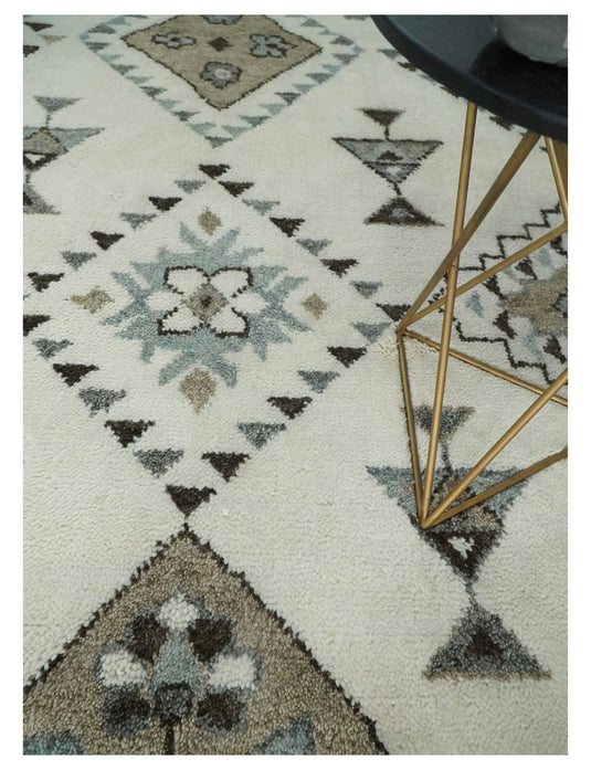 Moroccan Hand Woven Ivory and Brown 8x10 ft Bedroom, Living Room Rug, Wool Area Rug