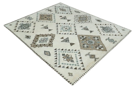 Moroccan Hand Woven Ivory and Brown 8x10 ft Bedroom, Living Room Rug, Wool Area Rug