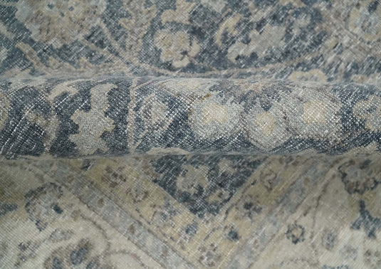 Custom Made Vintage Style Hand Knotted Traditional Blue and Beige Antique Wool Area Rug