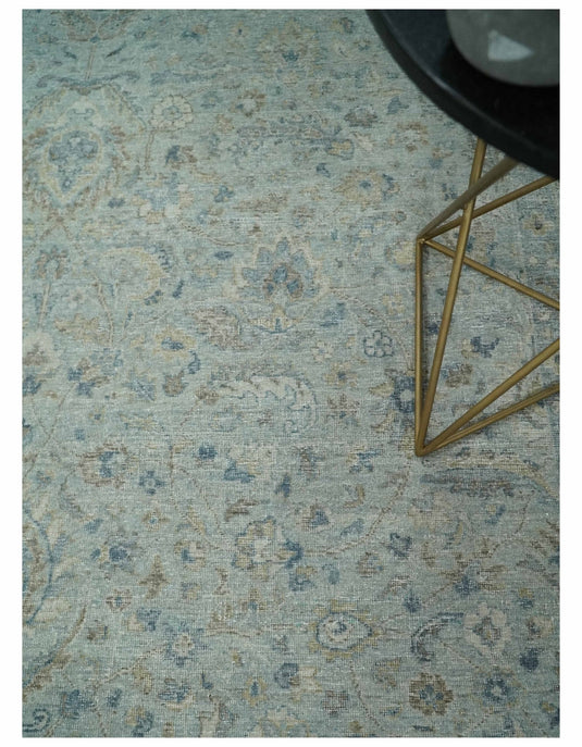 Traditional Vintage Silver, Brown And Beige Hand Knotted 6x9, 8x10 And 9x12 ft Bedroom, Living Room Rug Wool Area Rug