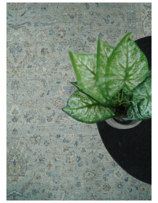 Traditional Vintage Silver, Brown And Beige Hand Knotted 6x9, 8x10 And 9x12 ft Bedroom, Living Room Rug Wool Area Rug