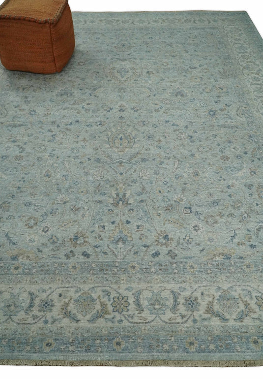 Traditional Vintage Silver, Brown And Beige Hand Knotted 6x9, 8x10 And 9x12 ft Bedroom, Living Room Rug Wool Area Rug