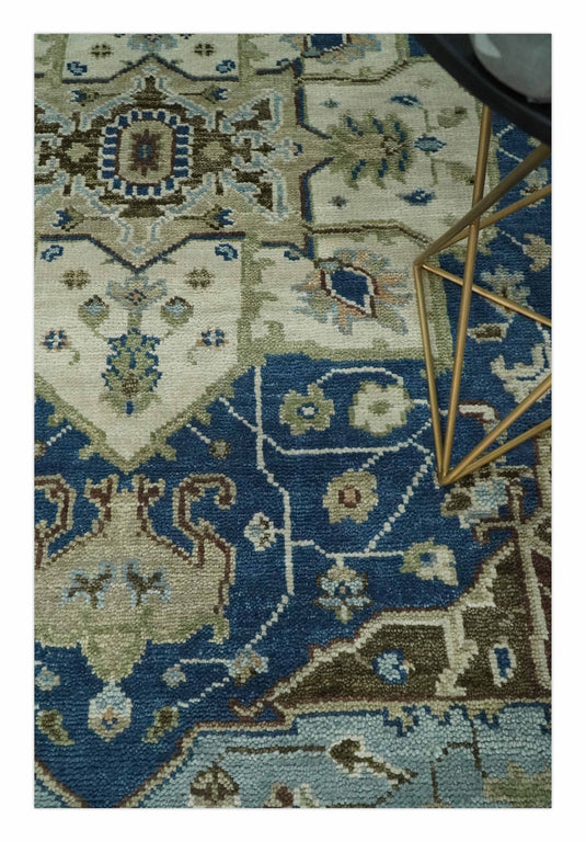 HandKnotted Heriz Serapi Rug Blue, Ivory and Brown Ideal for Living, Bedroom, and Dining Rooms 5x8, 6x9, 8x10, 9x12 and 10x14 Wool Rug | CP207