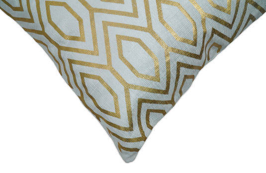 White and Gold Geometric Printed Pillow Cover, Cushion Cover | PL09