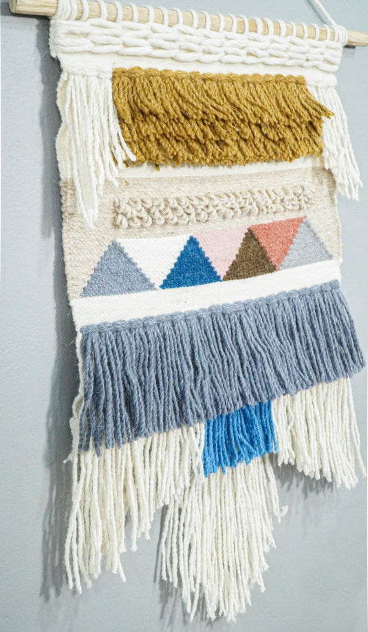 2x3 WALL HANGING | BEIGE BLUE HANDWOVEN BOHO WH5- (FC)