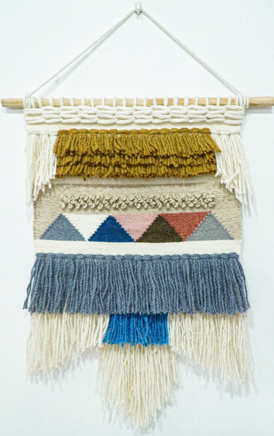 2x3 WALL HANGING | BEIGE BLUE HANDWOVEN BOHO WH5- (FC)
