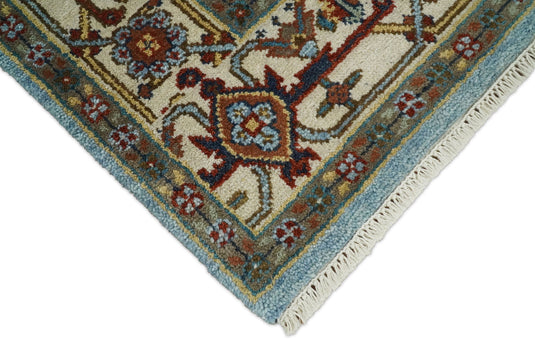 6x9 Blue and Beige Handmade Traditional Vintage Heriz Serapi Rug | CP3269