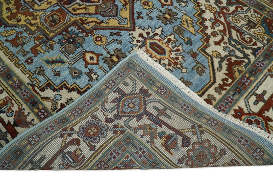 6x9 Blue and Beige Handmade Traditional Vintage Heriz Serapi Rug | CP3269