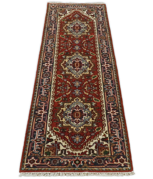 Red and Blue Heriz Serapi 8 Feet Runner Handmade with wool | CP35298