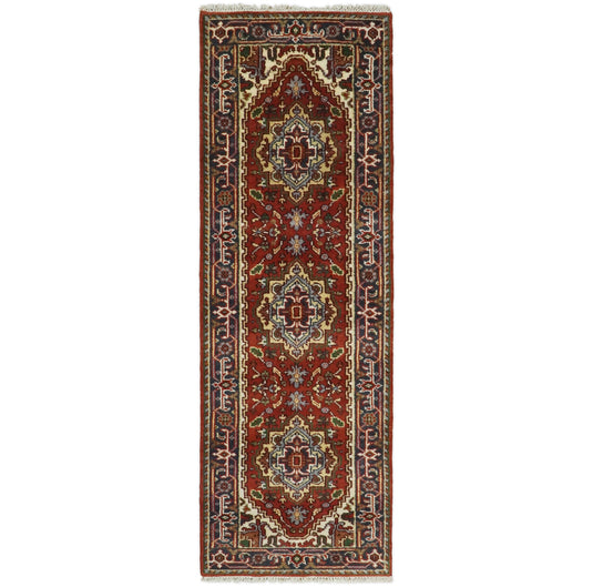 Red and Blue Heriz Serapi 8 Feet Runner Handmade with wool | CP35298