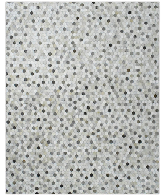 5x8, 8x10 Ivory and Gray Leather Rug | Handmade Beige and Silver Area Rug, Hand Stitched Genuine Cowhide leather rug