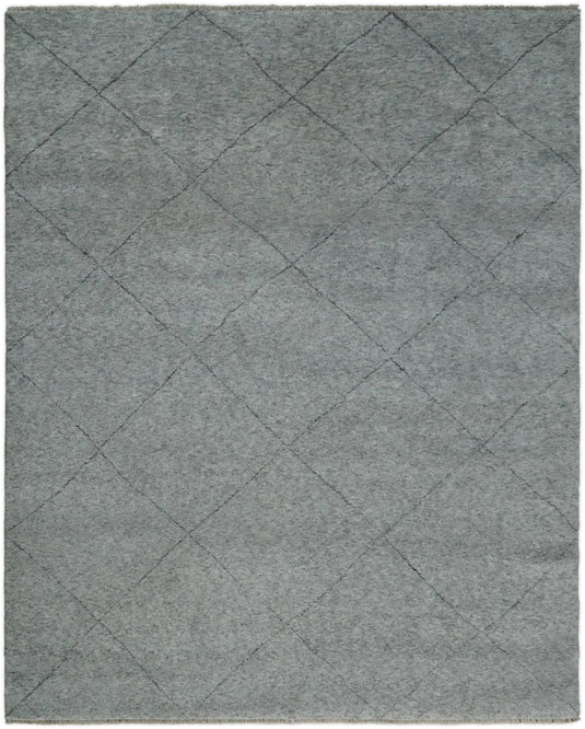 8x10 Hand Knotted Silver and Gray Trellis Moroccan Rug Made with Fine Wool |CP78810