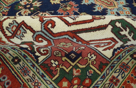 HandKnotted Heriz Serapi Rug Navy Blue and Red 8x10 ft and 10x14 ft Ideal for Living, Bedroom, and Dining Rooms | CP75